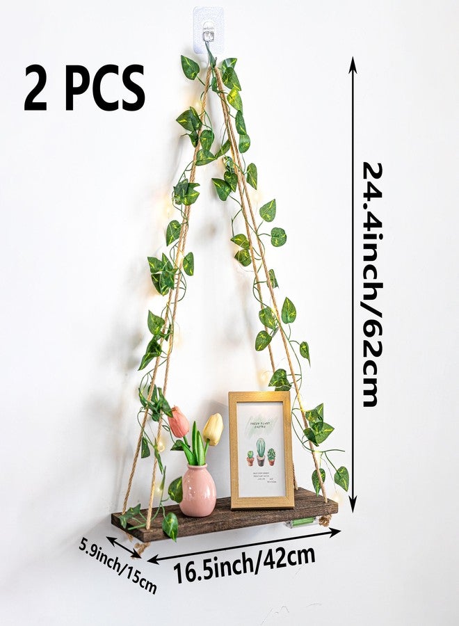 INKNOTE 2Sets Floating Plant Shelves with led Lights Floating Shelves for Wall Triangle Hanging Plant Shelf with Sticky Hooks and Screws for Home Decoration,Christmas Decorations(2 Hanging Ways) - Image 4